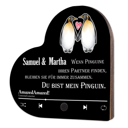 Herz Personalisiertes Lied &2 Namen Kühlschrankmagnet mit Musikfunktion Du bist mein Pinguin Geschenk für Paare