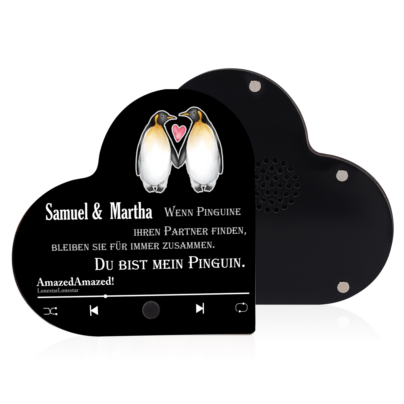 Herz Personalisiertes Lied &2 Namen Kühlschrankmagnet mit Musikfunktion Du bist mein Pinguin Geschenk für Paare