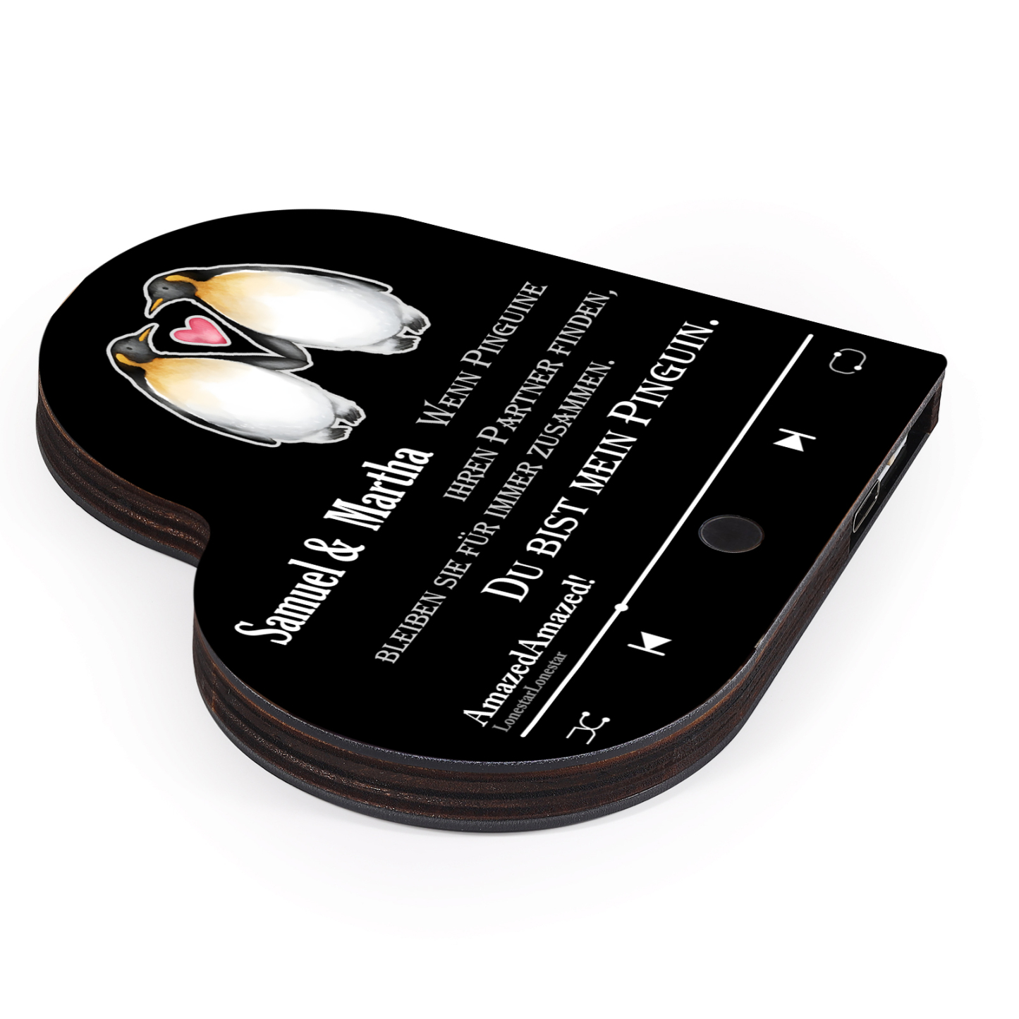 Herz Personalisiertes Lied &2 Namen Kühlschrankmagnet mit Musikfunktion Du bist mein Pinguin Geschenk für Paare