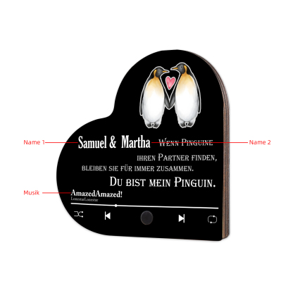 Herz Personalisiertes Lied &2 Namen Kühlschrankmagnet mit Musikfunktion Du bist mein Pinguin Geschenk für Paare