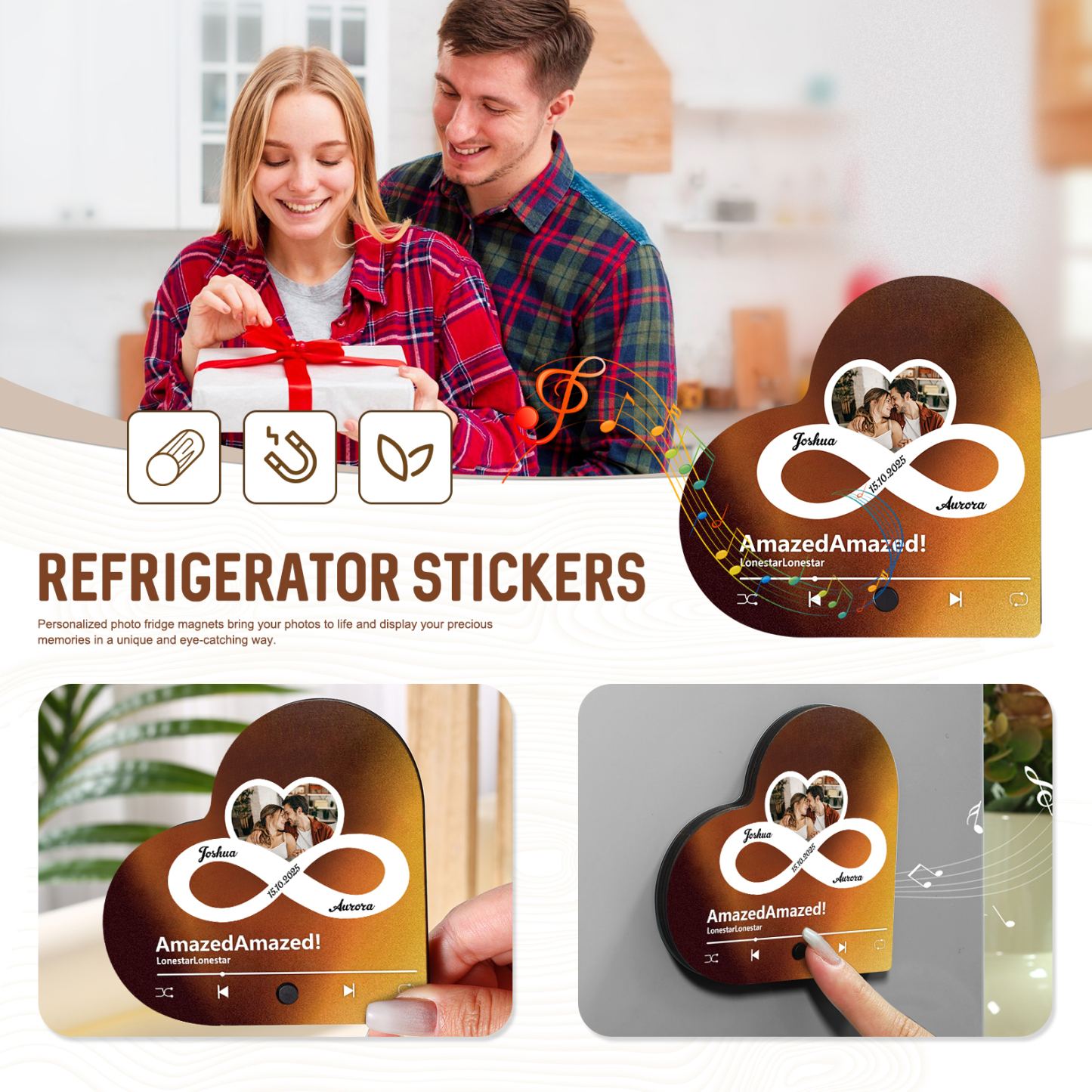 Personalisierte mit Foto & Lied & Datum & 2 Namen Musik-Kühlschrankmagnet – Romantisches Geschenk für Paar