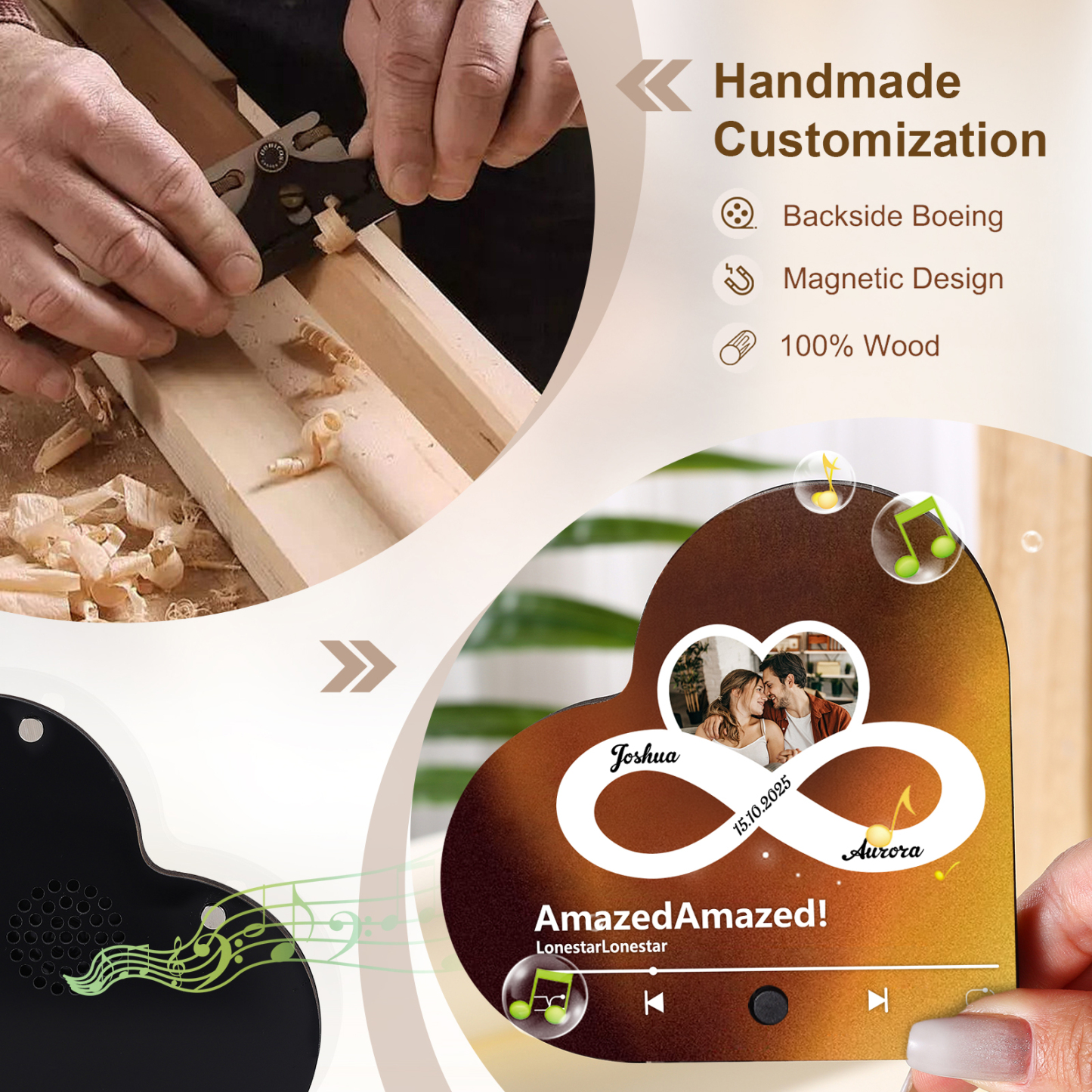 Personalisierte mit Foto & Lied & Datum & 2 Namen Musik-Kühlschrankmagnet – Romantisches Geschenk für Paar