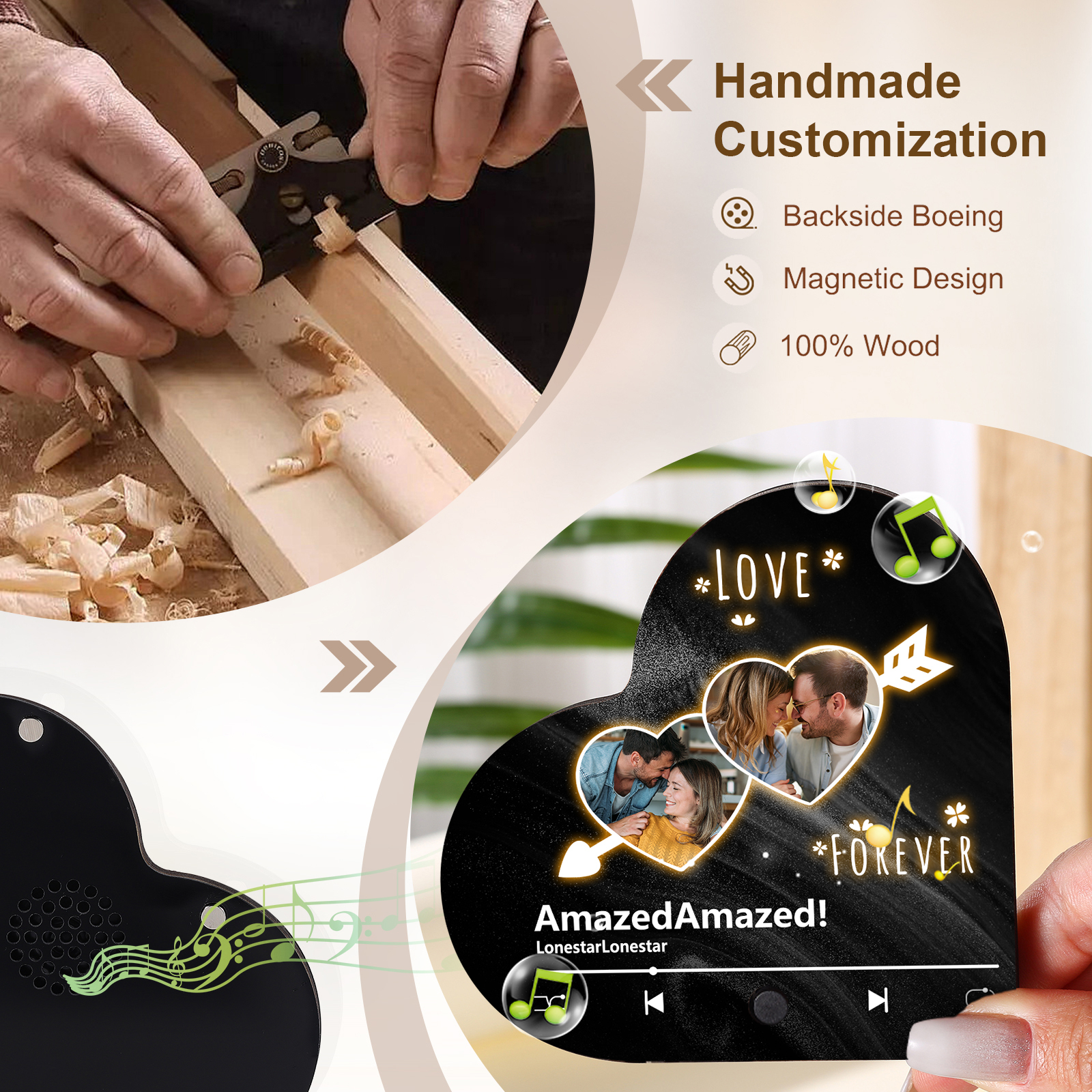 Personalisierte mit 2 Fotos & Lied & 2 Texte Musik-Kühlschrankmagnet – Romantisches Geschenk für Paar