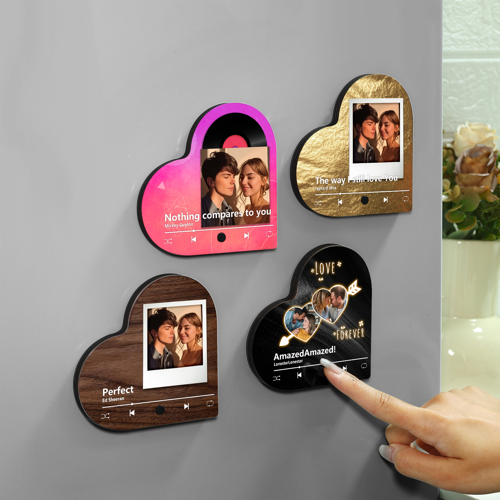 Personalisierte mit 2 Fotos & Lied & 2 Texte Musik-Kühlschrankmagnet – Romantisches Geschenk für Paar