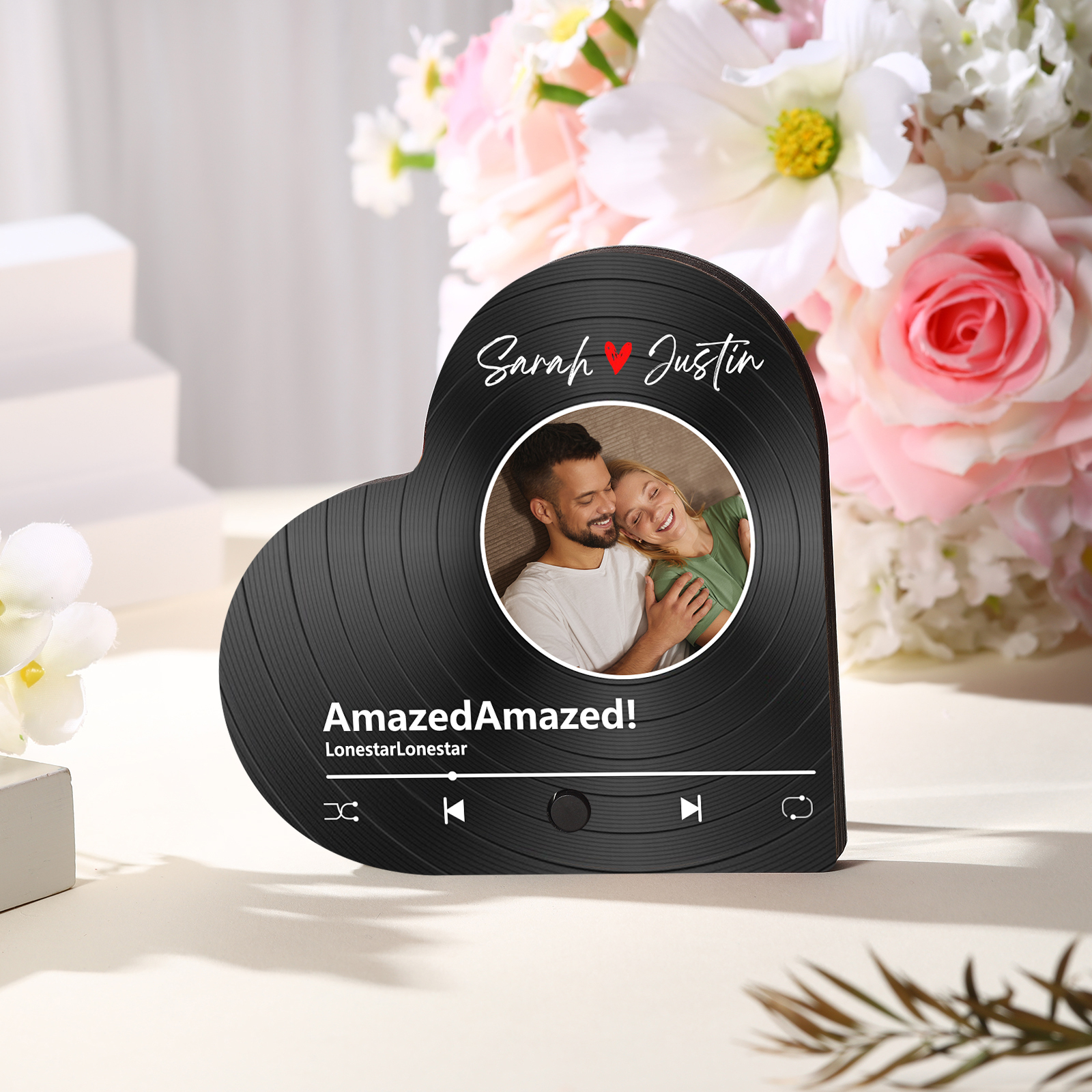 Personalisierte mit 2 Namen & Lied & Foto Musik-Kühlschrankmagnet – Romantisches Geschenk für Paar