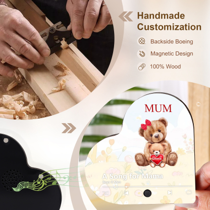 Personalisiertes 2 Namen & Lied farbige Acryl-Holz Herz Kühlschrankmagnet mit Musikfunktion - Geschenk für Mama