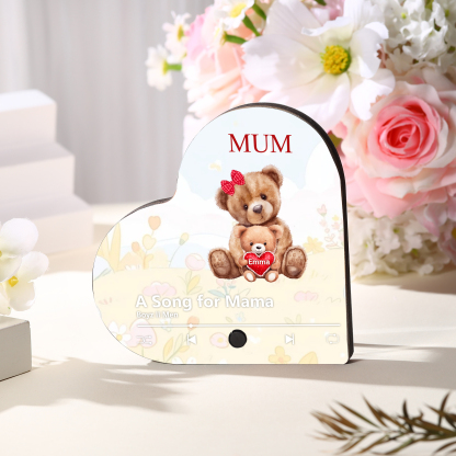 Personalisiertes 2 Namen & Lied farbige Acryl-Holz Herz Kühlschrankmagnet mit Musikfunktion - Geschenk für Mama