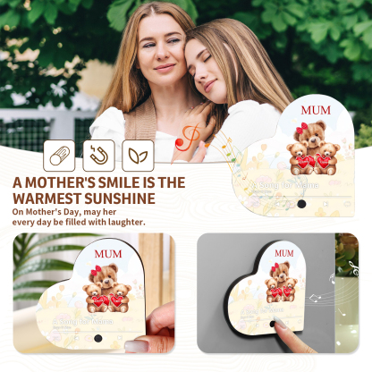 Herz Personalisiertes 2 Namen & Text & Lied farbige Acryl-Holz Kühlschrankmagnet mit Musikfunktion - Geschenk für Mama