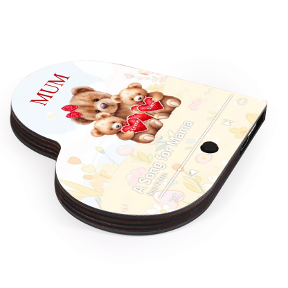 Herz Personalisiertes 2 Namen & Text & Lied farbige Acryl-Holz Kühlschrankmagnet mit Musikfunktion - Geschenk für Mama