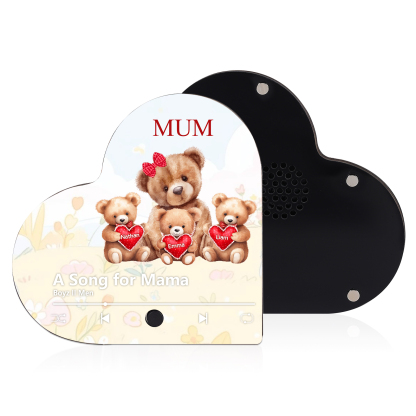 Herz Personalisiertes 3 Namen & Text & Lied farbige Acryl-Holz Kühlschrankmagnet mit Musikfunktion - Geschenk für Mama