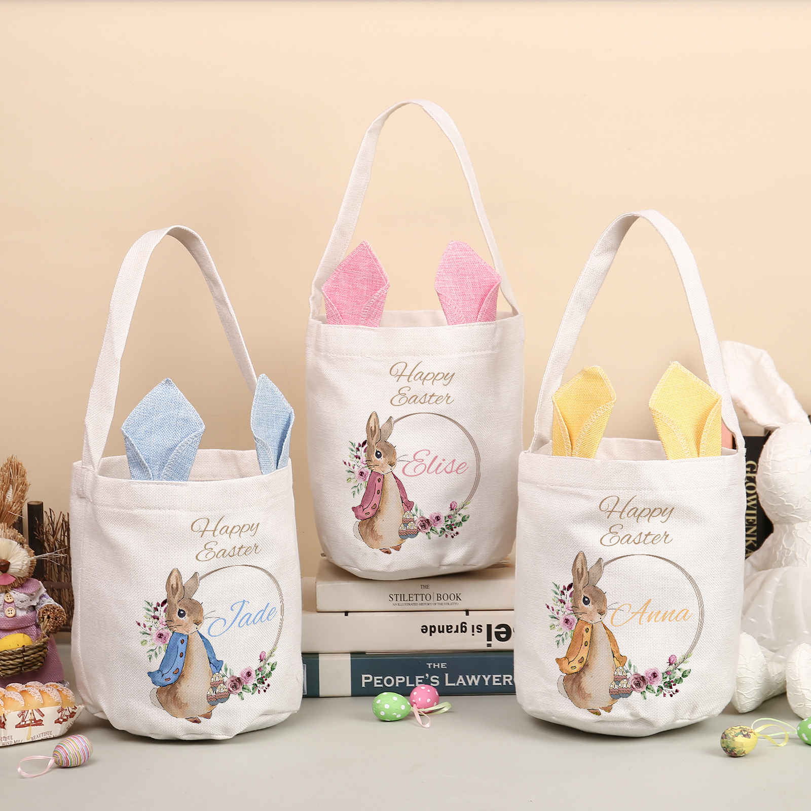 Personalisierbarer Text & Name Ostern Baumwolle Hase Tasche
