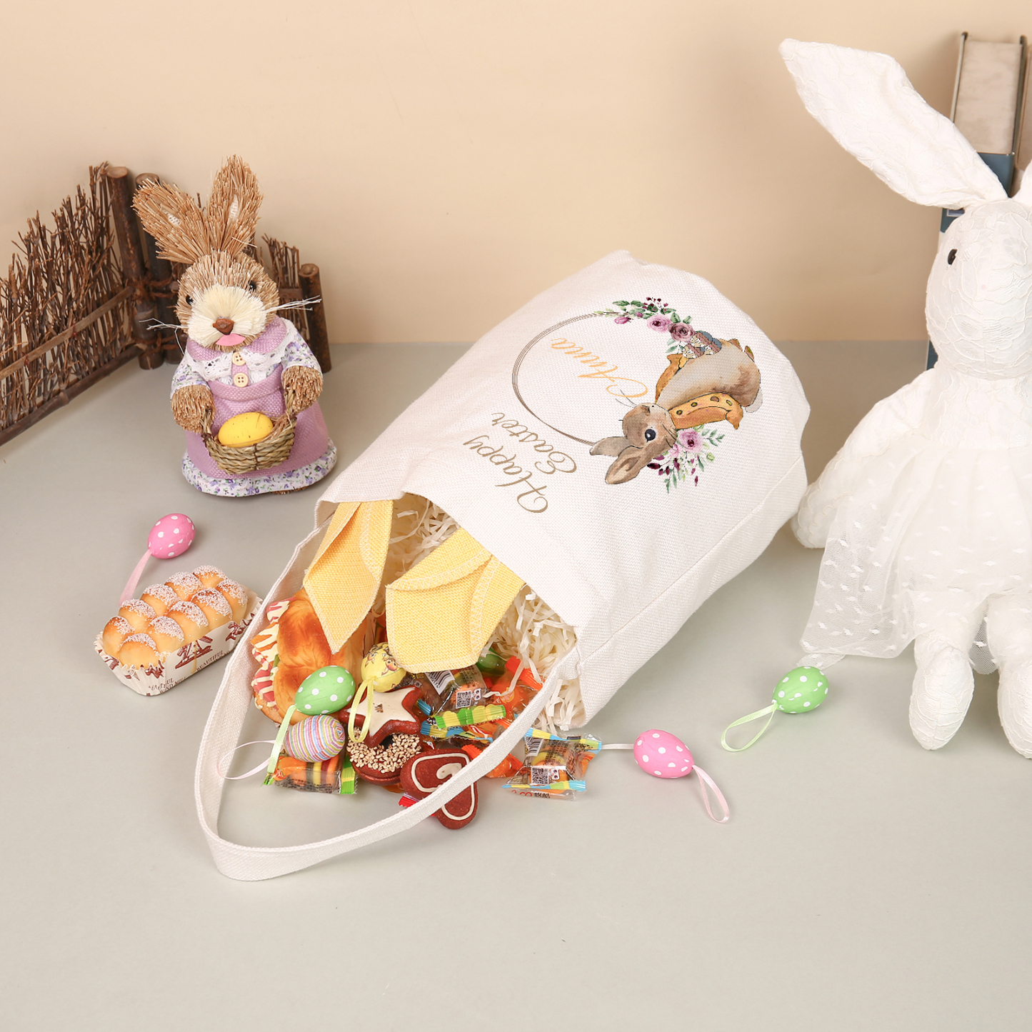 Personalisierbarer Text & Name Ostern Baumwolle Hase Tasche