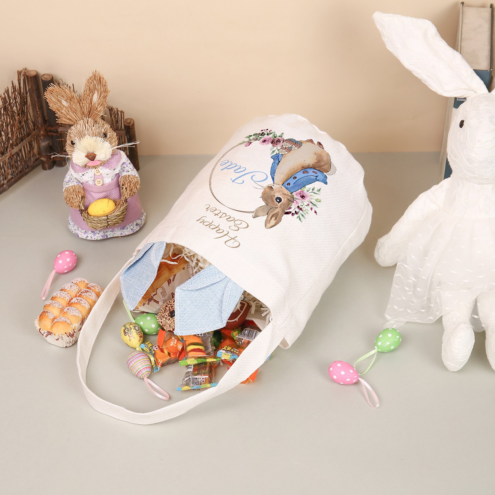 Personalisierbarer Text & Name Ostern Baumwolle Hase Tasche