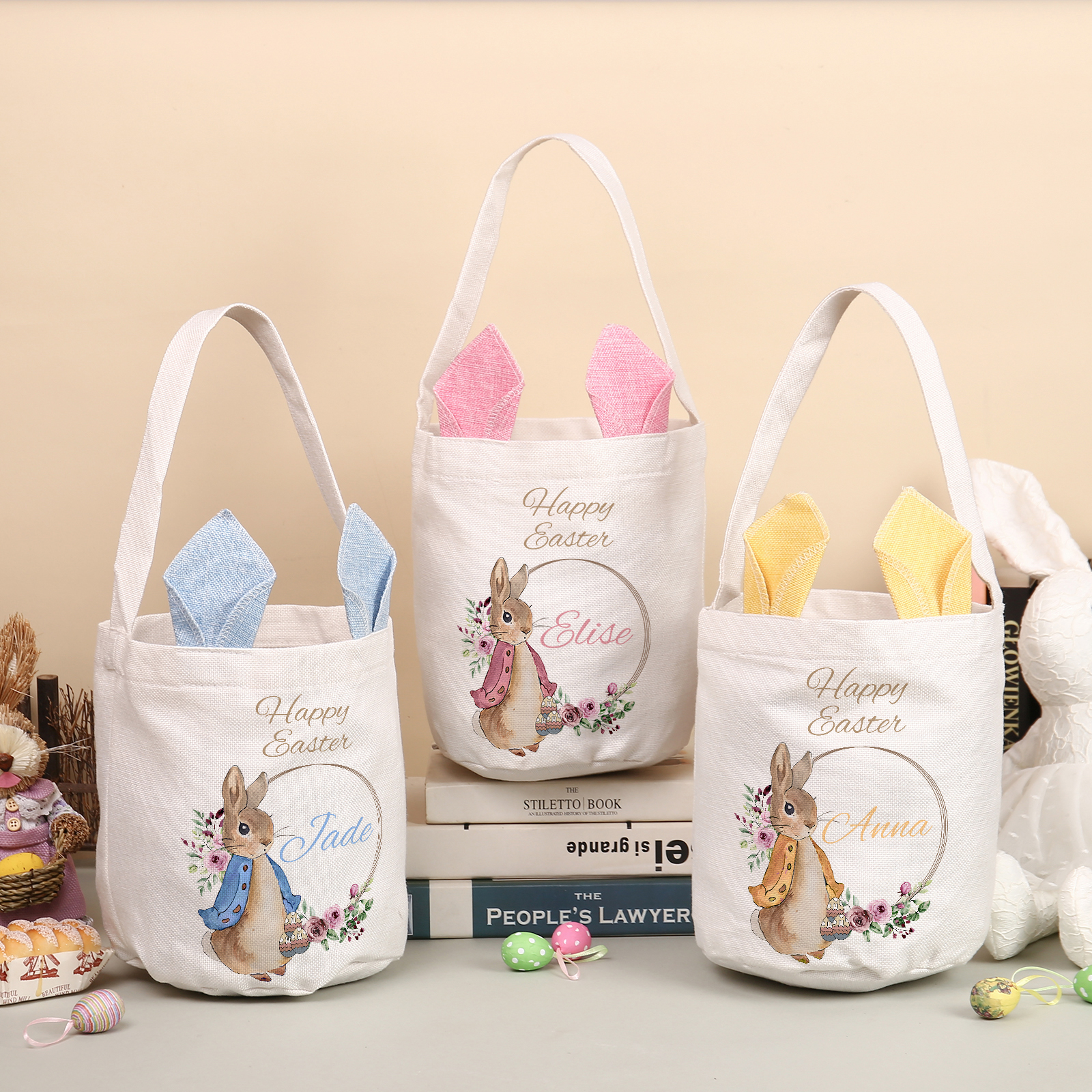 Personalisierbarer Text & Name Ostern Baumwolle Hase Tasche