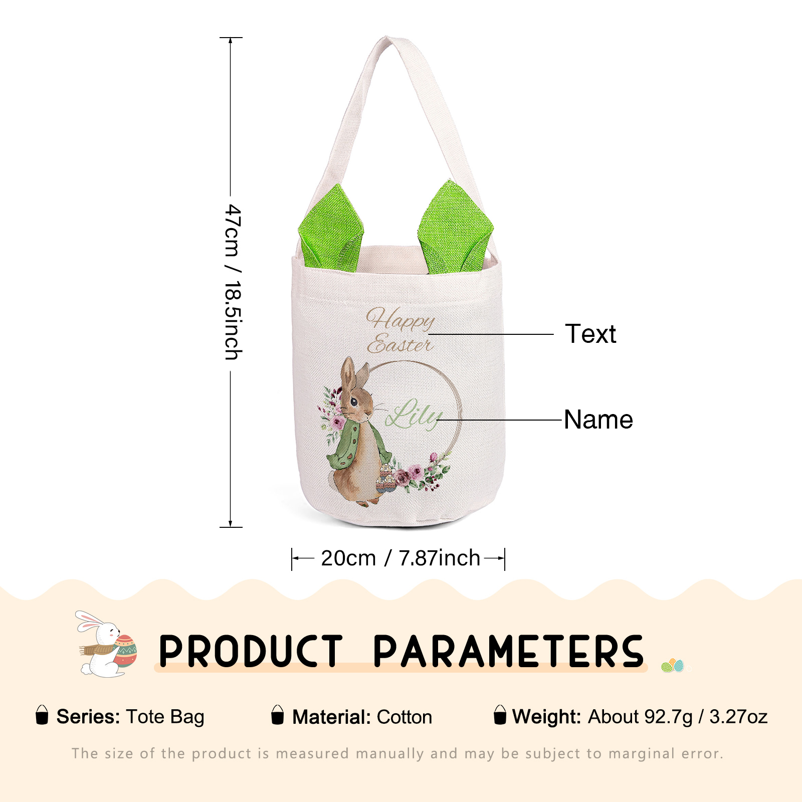 Personalisierbarer Text & Name Ostern Baumwolle Hase Tasche