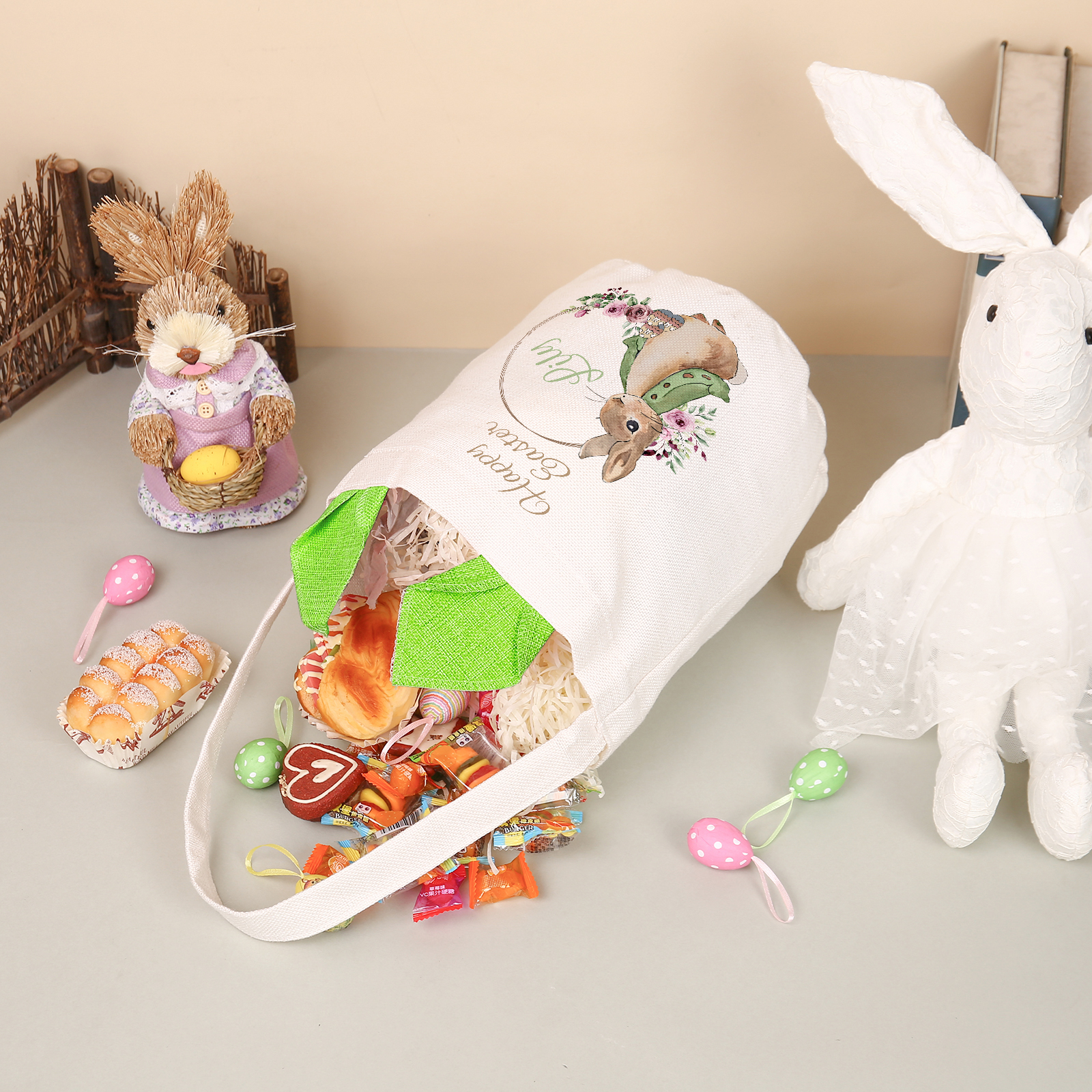 Personalisierbarer Text & Name Ostern Baumwolle Hase Tasche