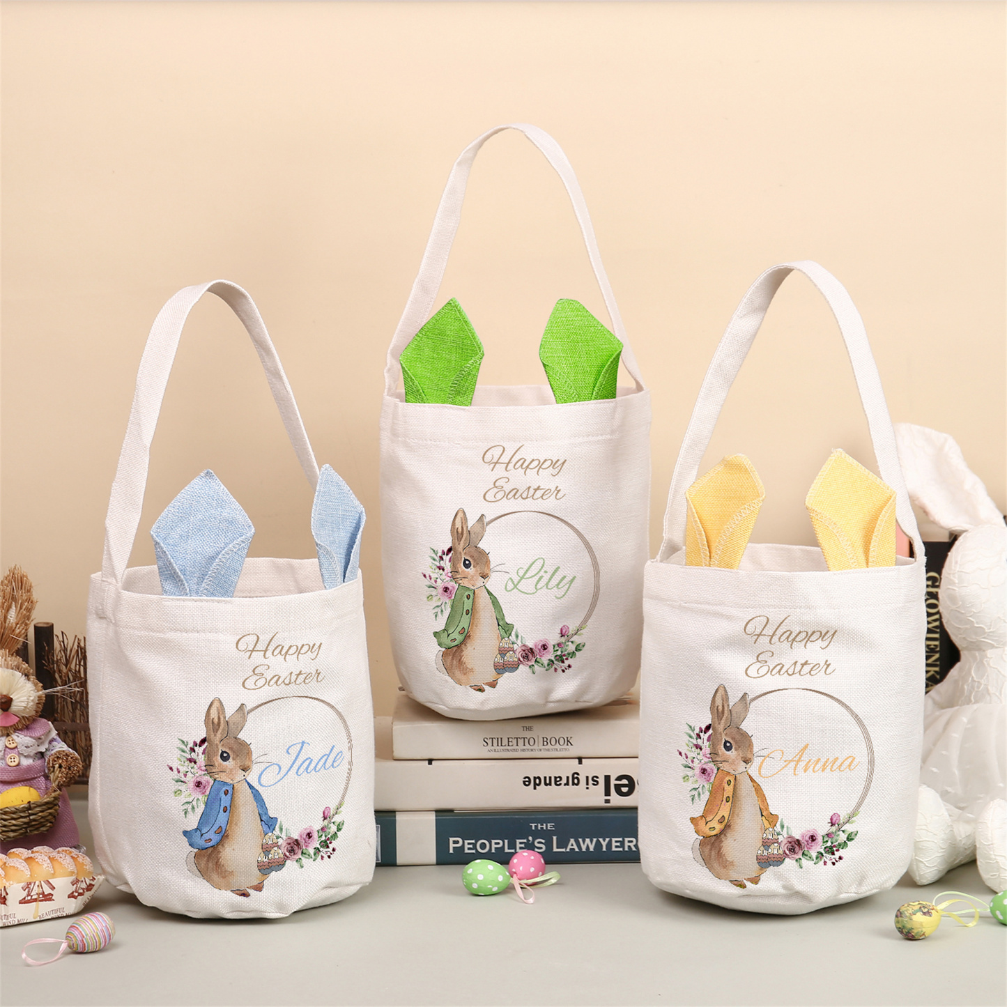 Personalisierbarer Text & Name Ostern Baumwolle Hase Tasche