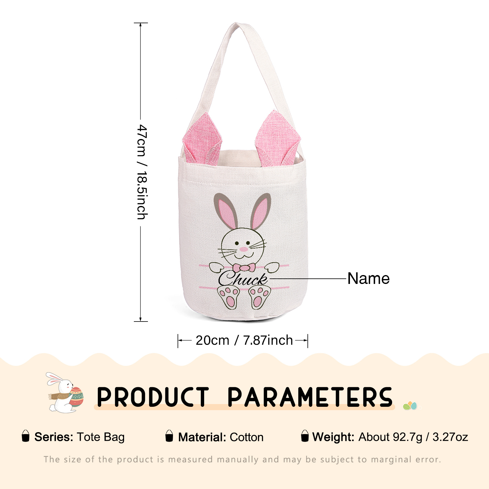 Personalisierbarer Name Ostern Baumwolle Hase Tasche