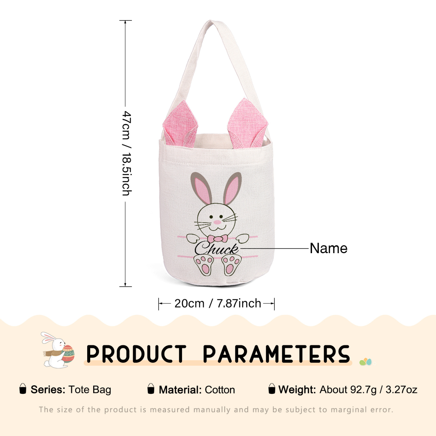 Personalisierbarer Name Ostern Baumwolle Hase Tasche