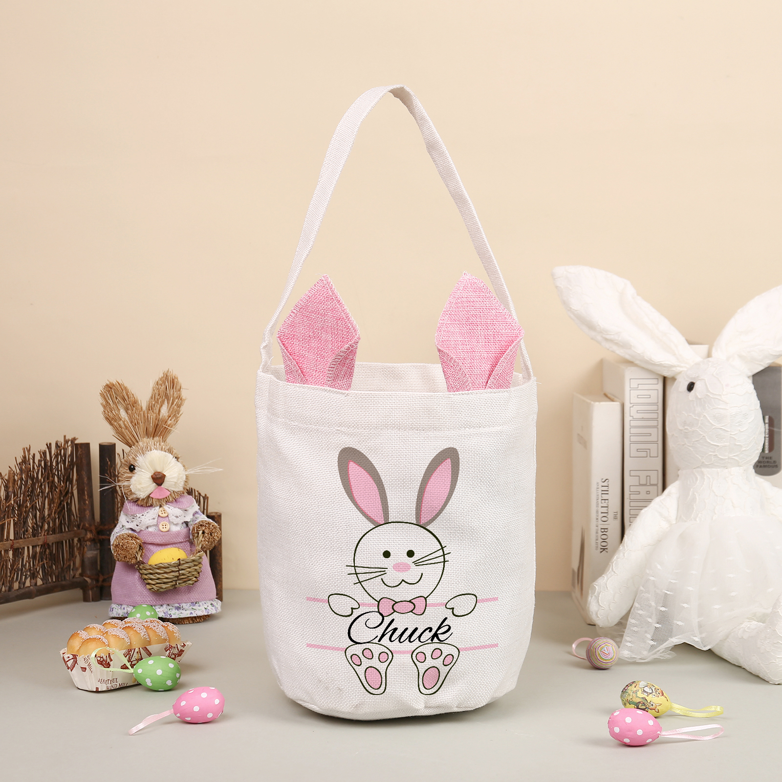 Kettenmachen Personalisierbarer 1 Text & Name & Foto Ostern Baumwolle Hase Tasche 16.99