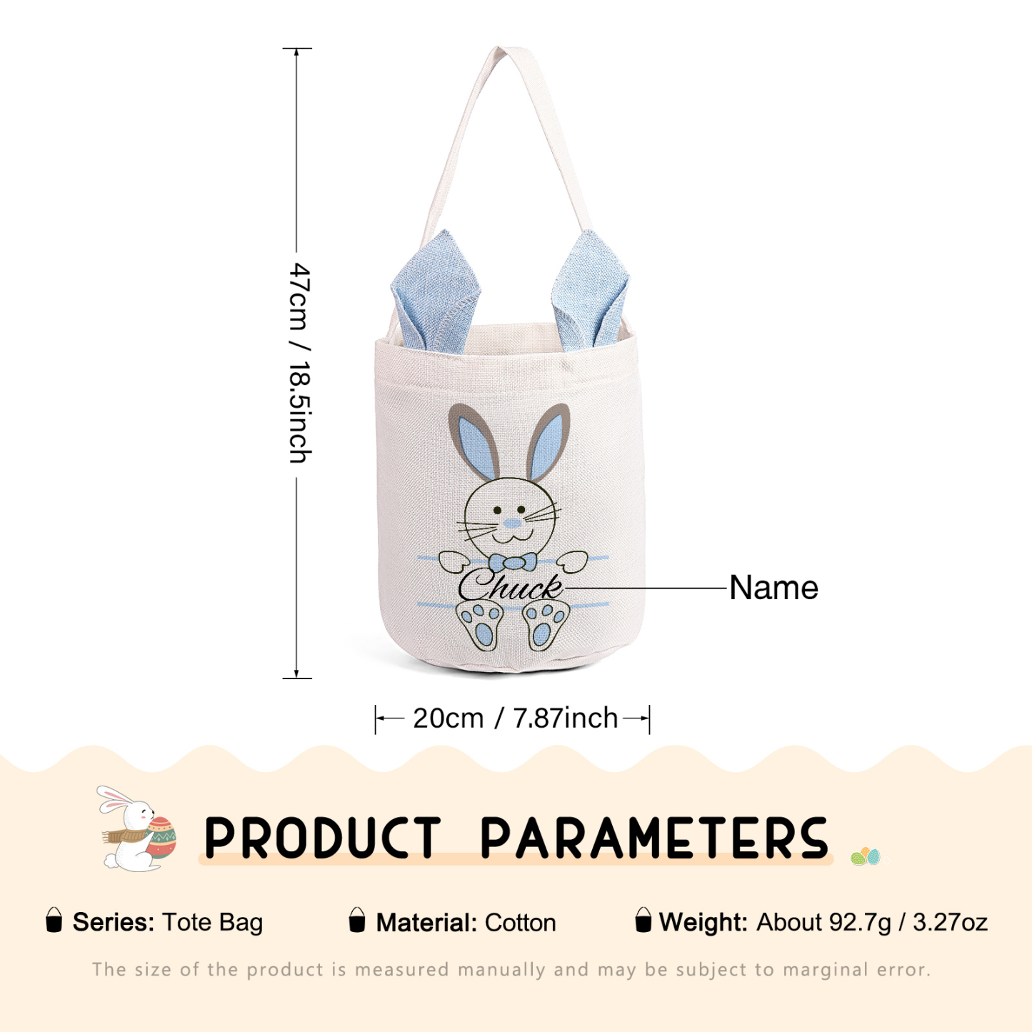 Personalisierbarer Name Ostern Baumwolle Hase Tasche