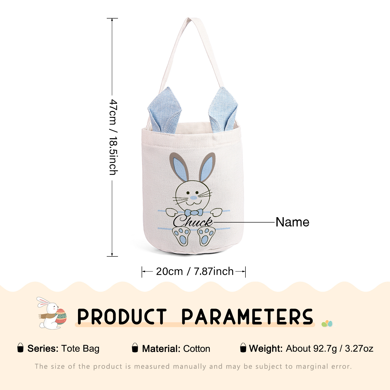 Personalisierbarer Name Ostern Baumwolle Hase Tasche