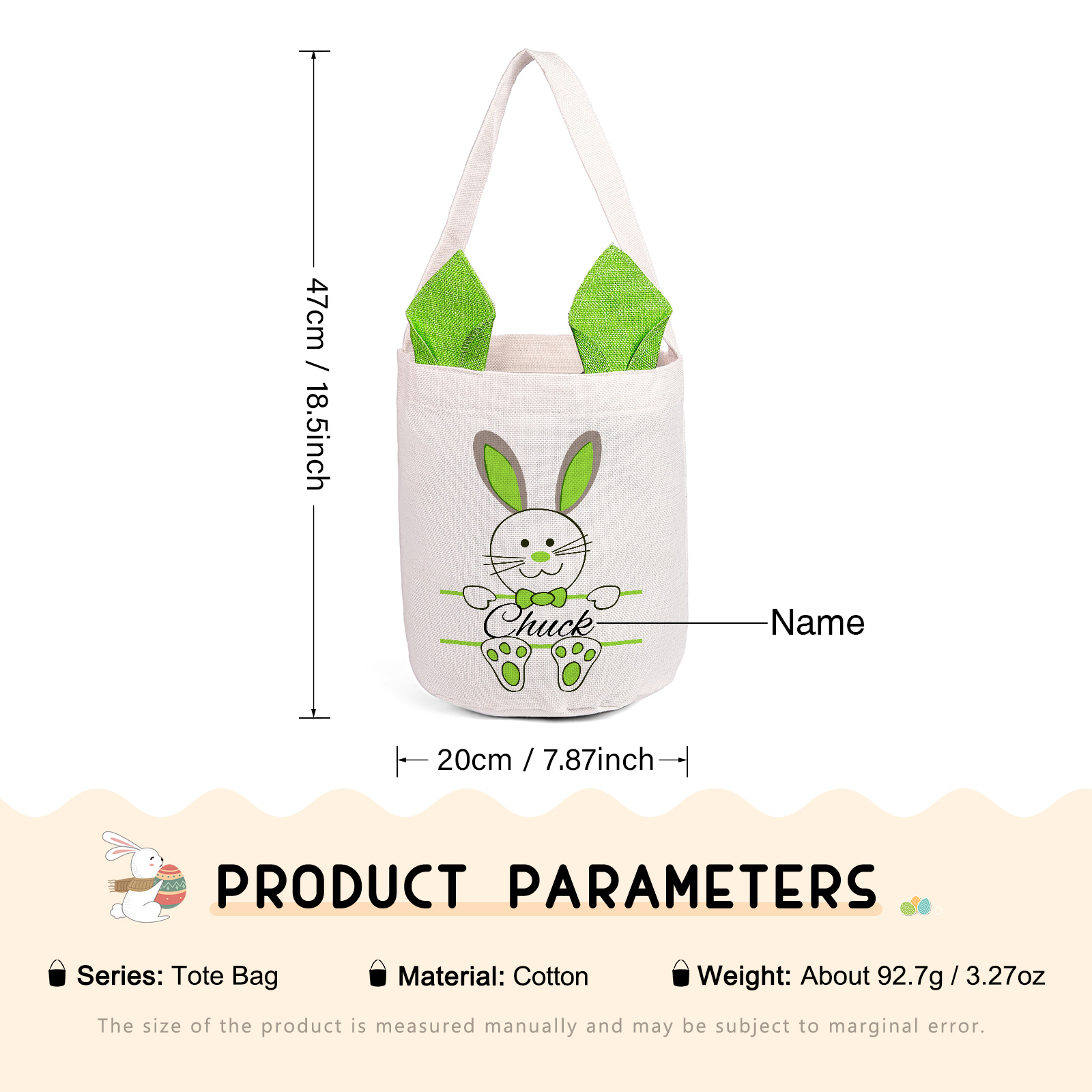Personalisierbarer Name Ostern Baumwolle Hase Tasche