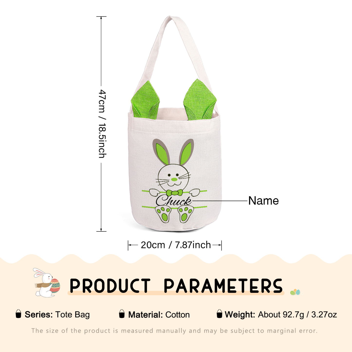 Personalisierbarer Name Ostern Baumwolle Hase Tasche