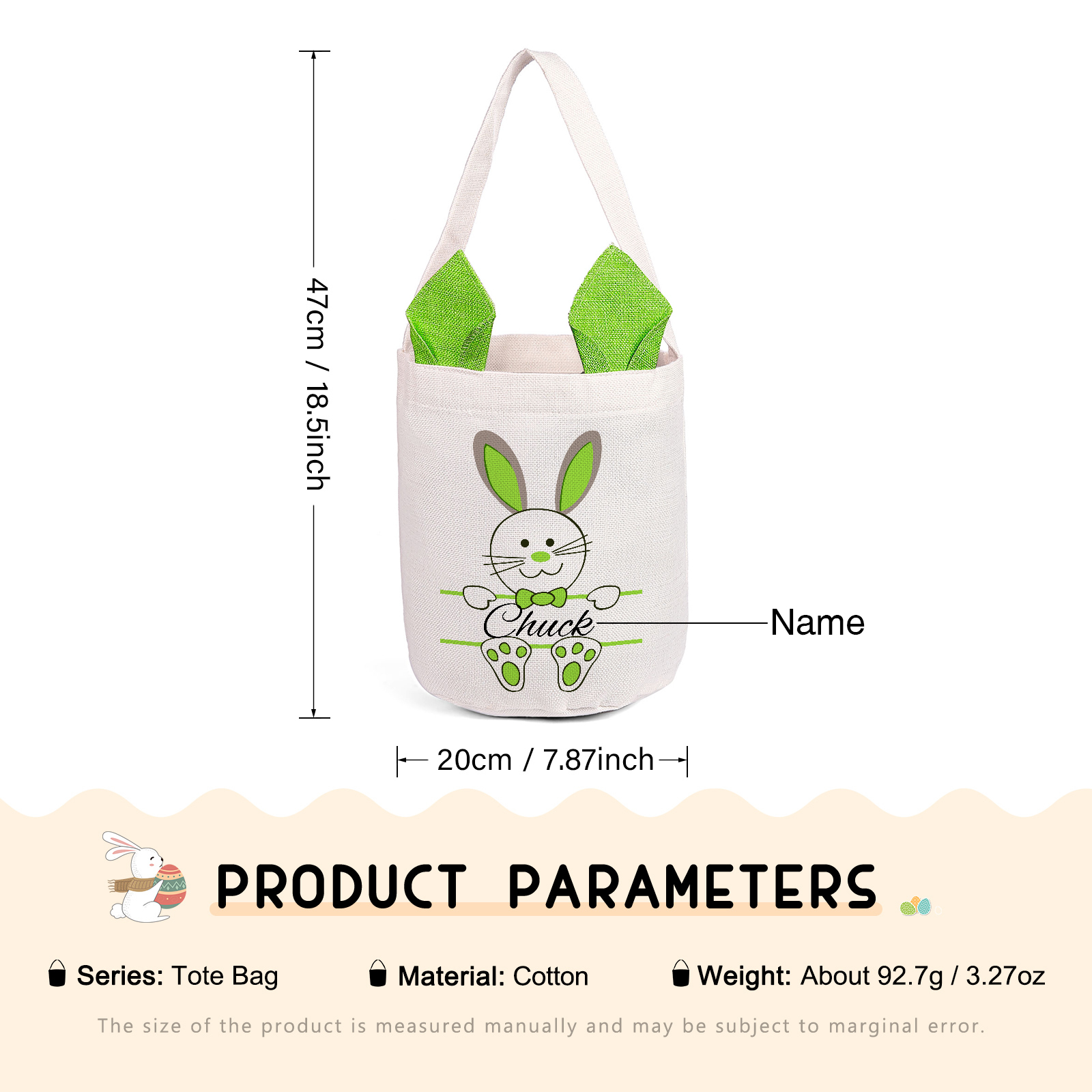 Personalisierbarer Name Ostern Baumwolle Hase Tasche