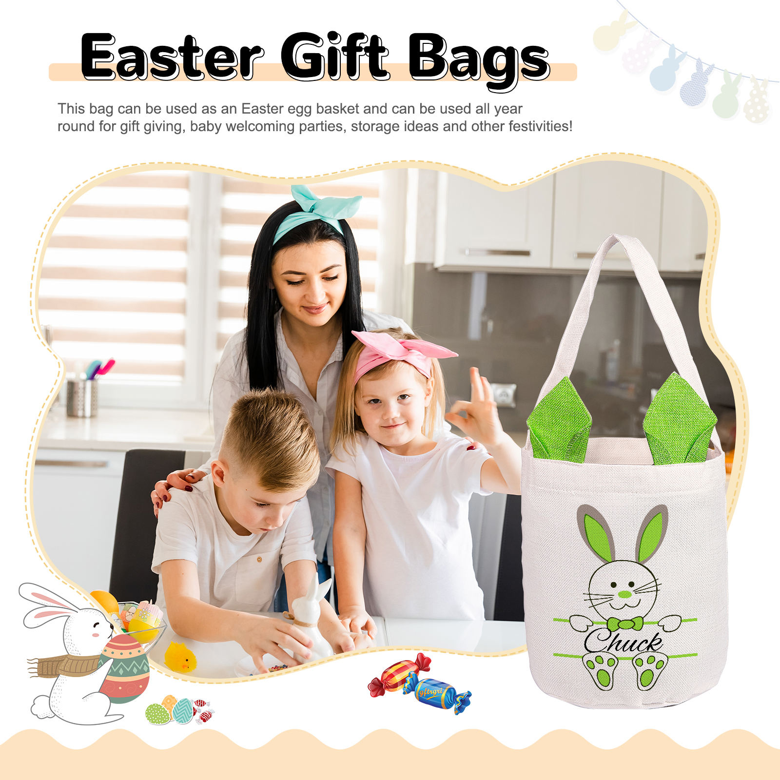 Personalisierbarer Name Ostern Baumwolle Hase Tasche