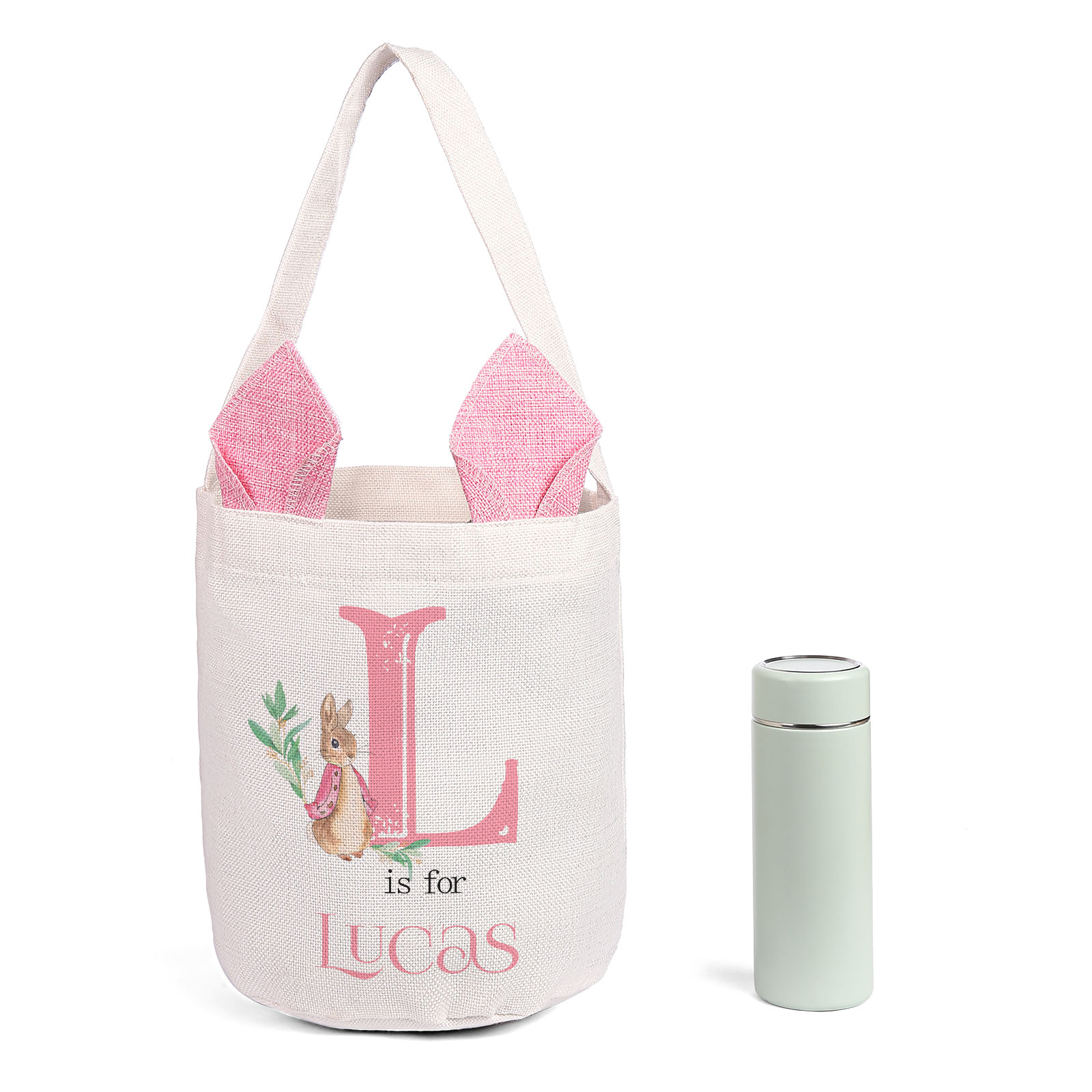 Personalisierbarer 1 Buchstabe & Name Ostern Baumwolle Hase Tasche