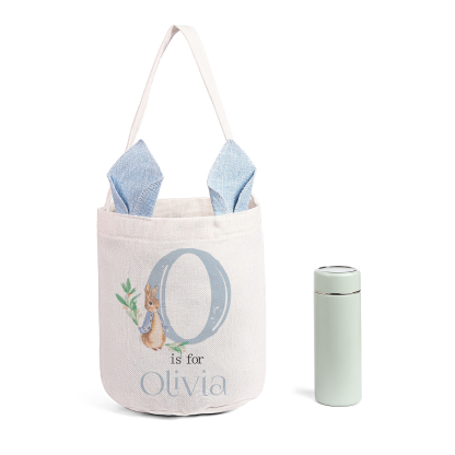 Personalisierbarer 1 Buchstabe & Name Ostern Baumwolle Hase Tasche