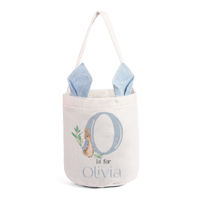 Personalisierbarer 1 Buchstabe & Name Ostern Baumwolle Hase Tasche