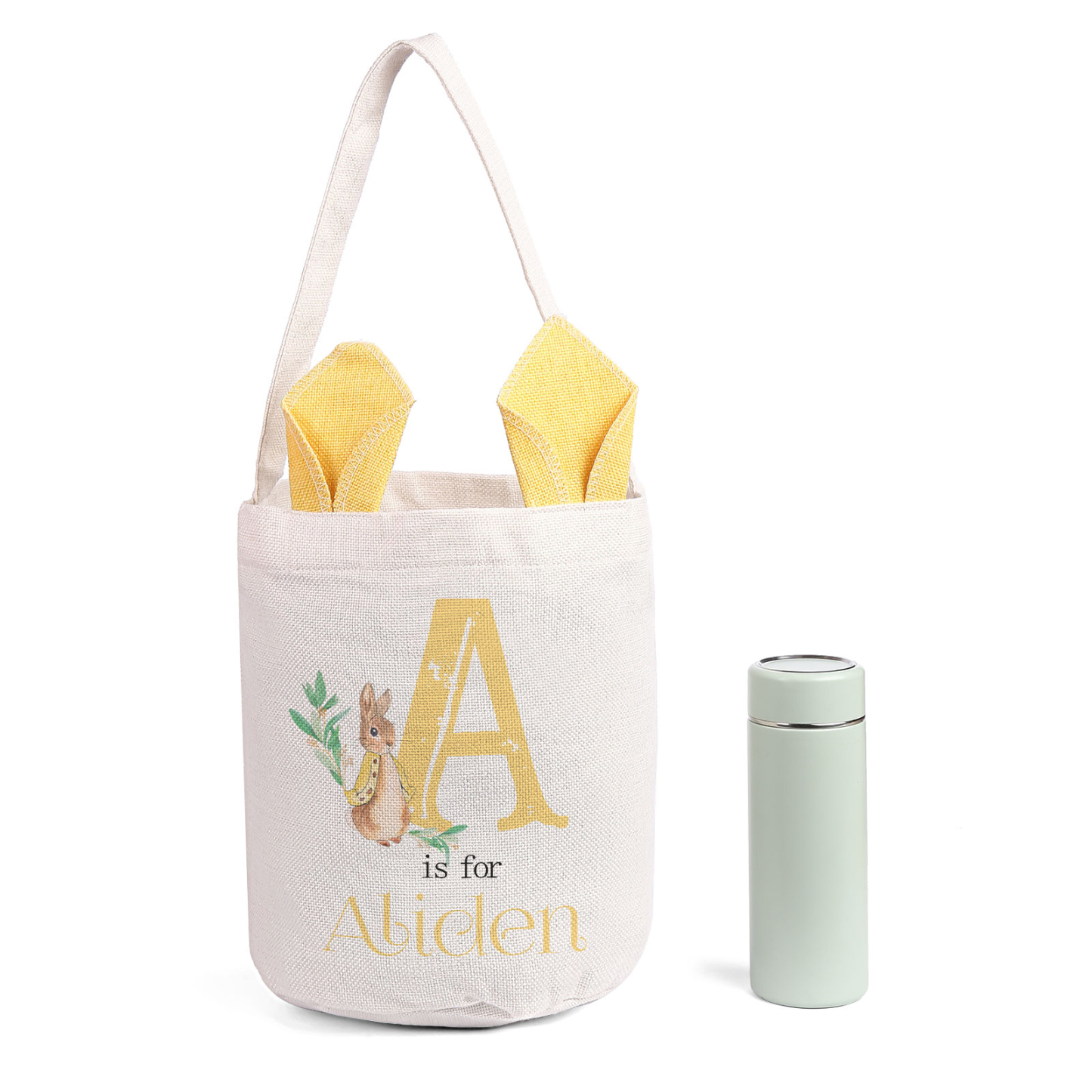 Personalisierbarer 1 Buchstabe & Name Ostern Baumwolle Hase Tasche