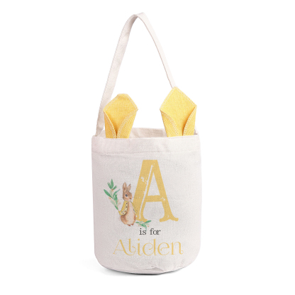 Personalisierbarer 1 Buchstabe & Name Ostern Baumwolle Hase Tasche