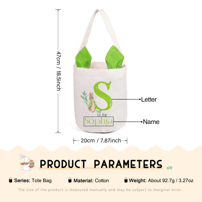 Personalisierbarer 1 Buchstabe & Name Ostern Baumwolle Hase Tasche
