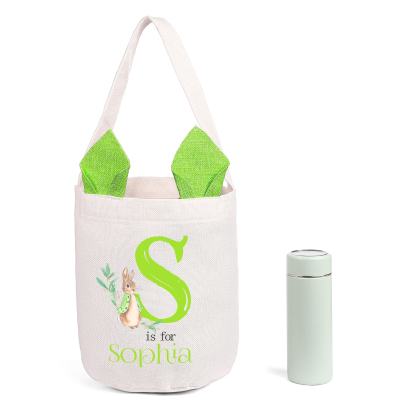Personalisierbarer 1 Buchstabe & Name Ostern Baumwolle Hase Tasche