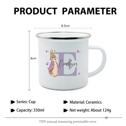 Emaille Tasse - Personalisierter Name & Buchstabe - Hase Ostern Becher