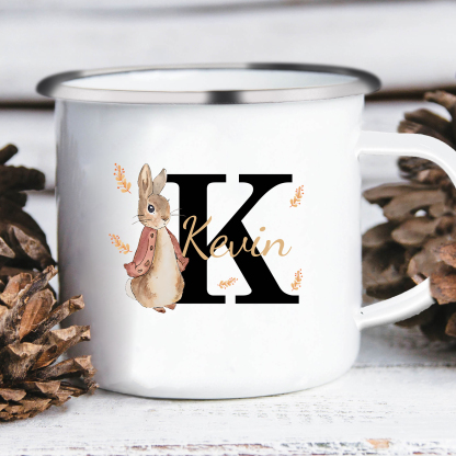 Emaille Tasse - Personalisierter Name & Buchstabe - Hase Ostern Becher