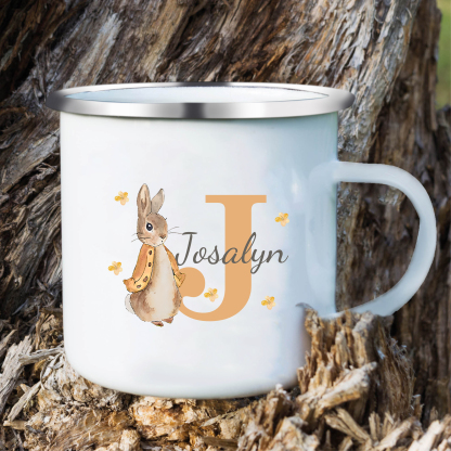 Emaille Tasse - Personalisierter Name & Buchstabe - Hase Ostern Becher