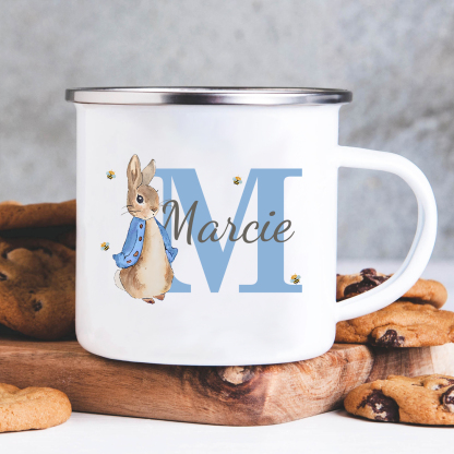 Emaille Tasse - Personalisierter Name & Buchstabe - Hase Ostern Becher