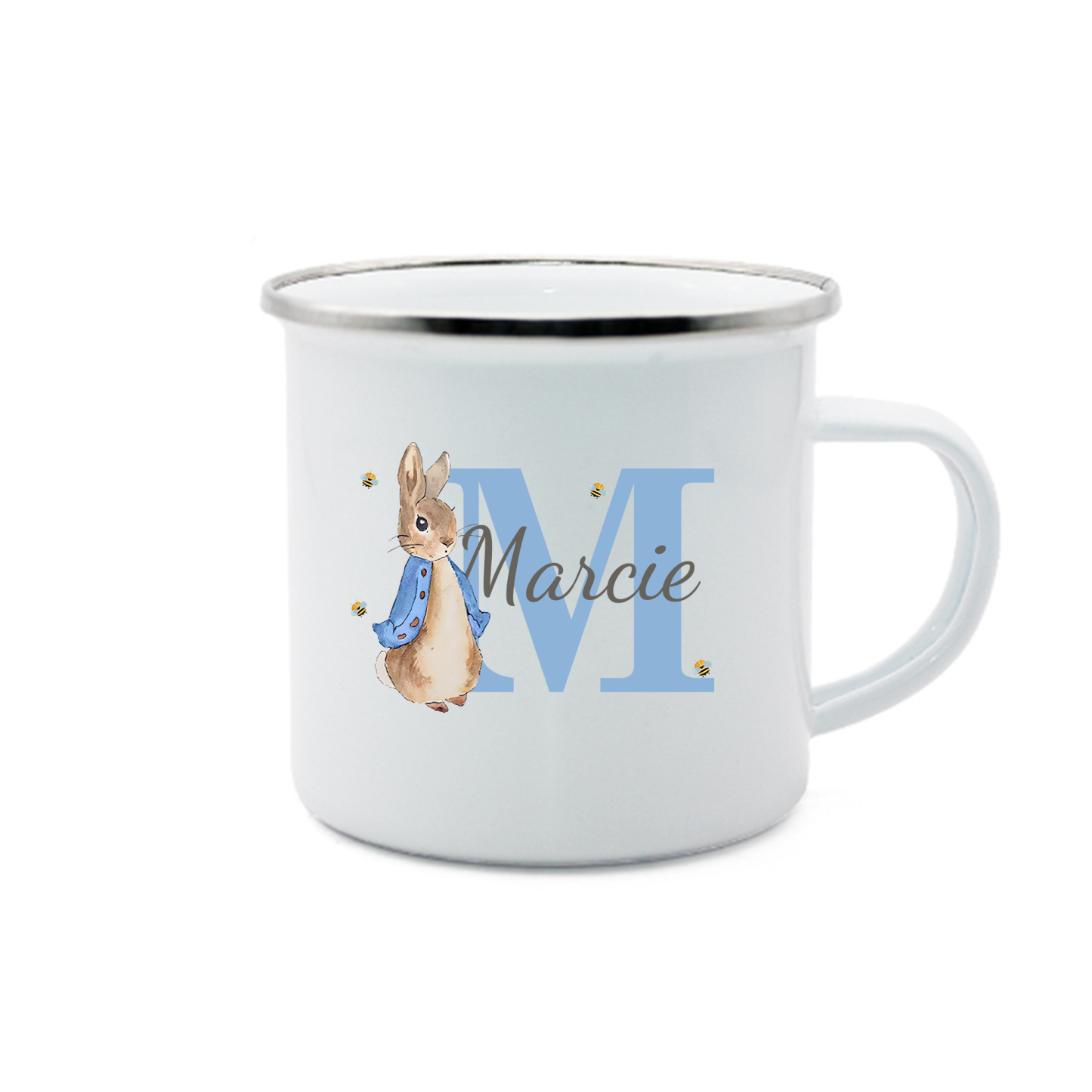 Emaille Tasse - Personalisierter Name & Buchstabe - Hase Ostern Becher
