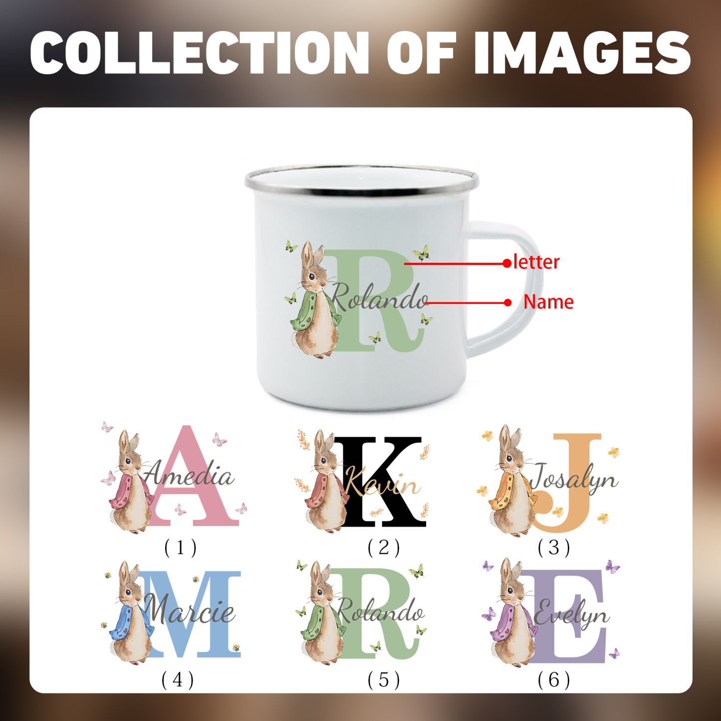 Emaille Tasse - Personalisierter Name & Buchstabe - Hase Ostern Becher