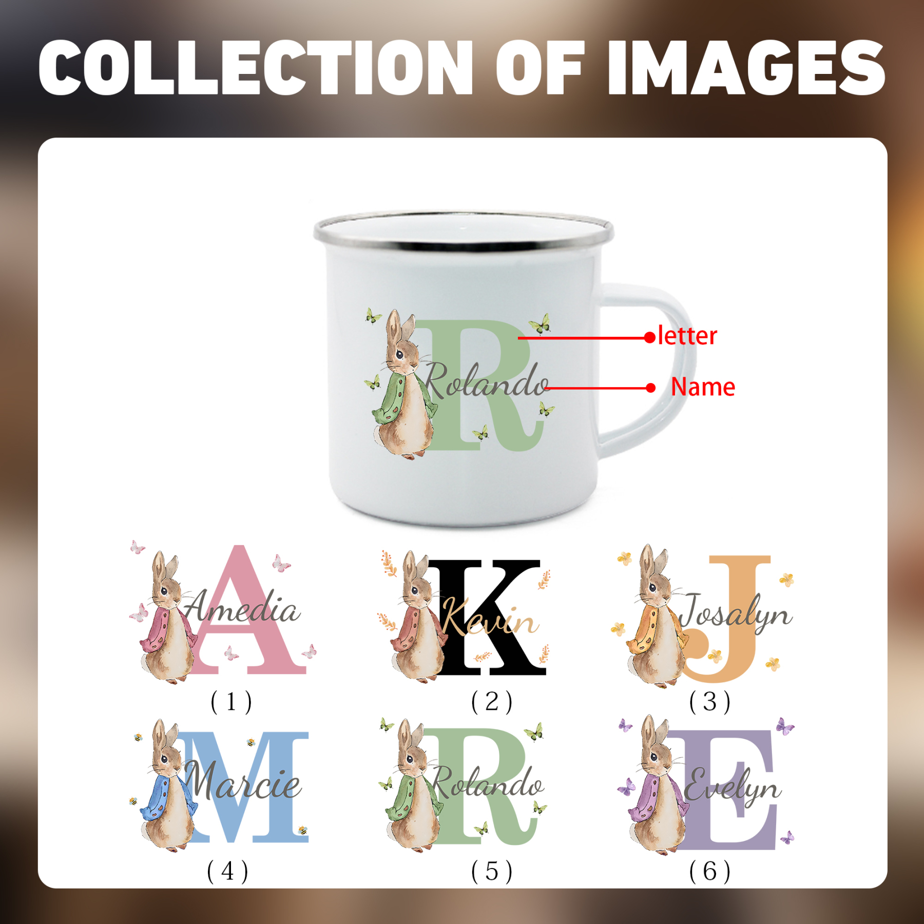 Emaille Tasse - Personalisierter Name & Buchstabe - Hase Ostern Becher