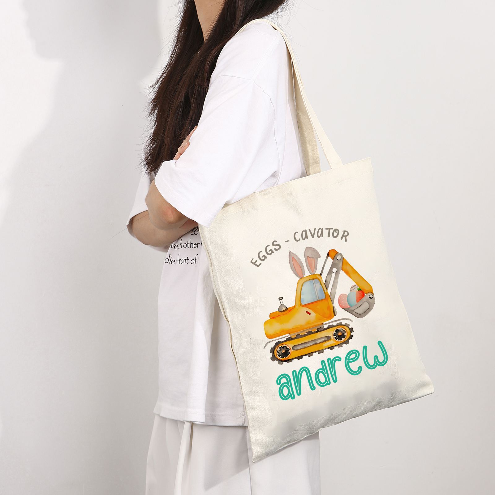 Personalisierbarer Name & Text Ostern Leinen Hase Tasche