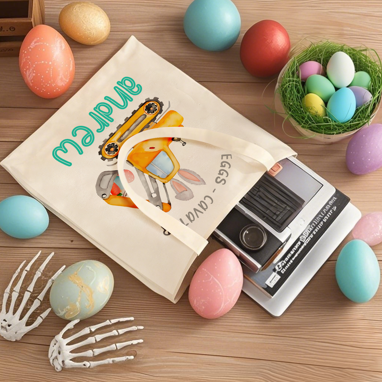 Personalisierbarer Name & Text Ostern Leinen Hase Tasche