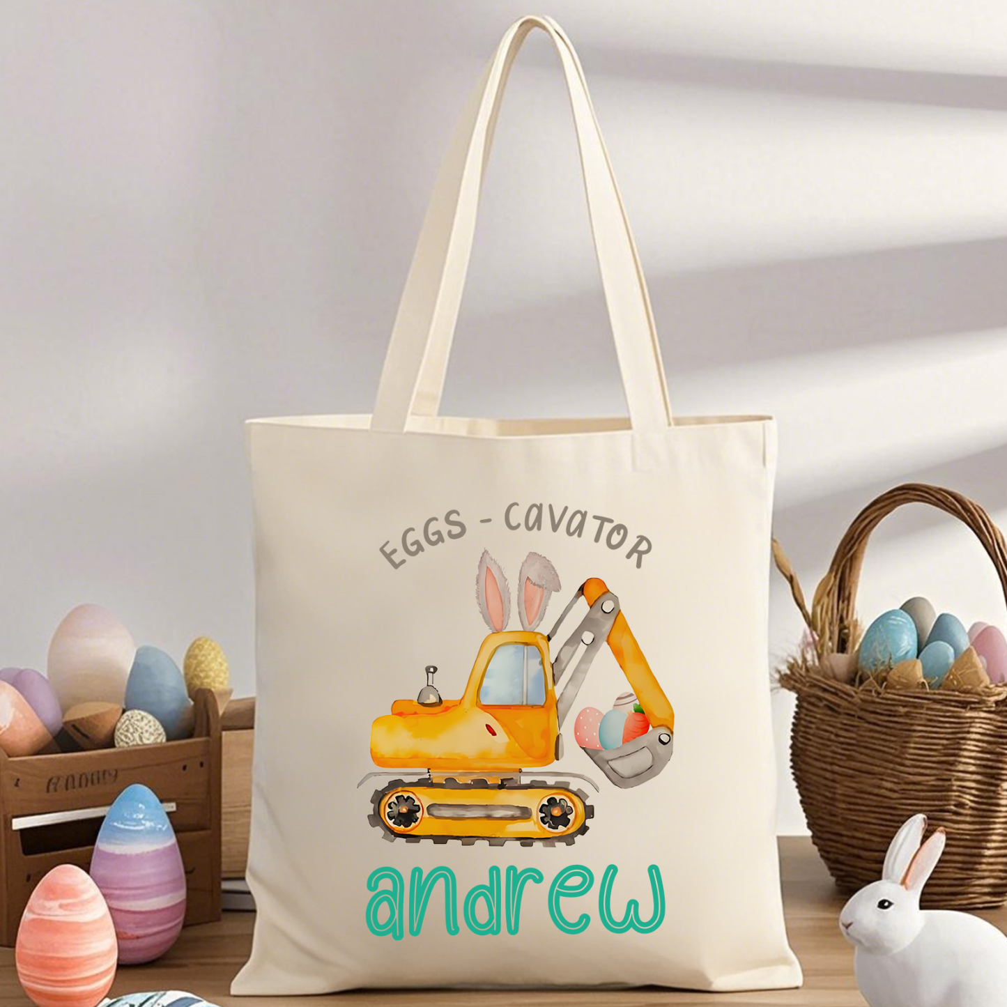 Personalisierbarer Name & Text Ostern Leinen Hase Tasche