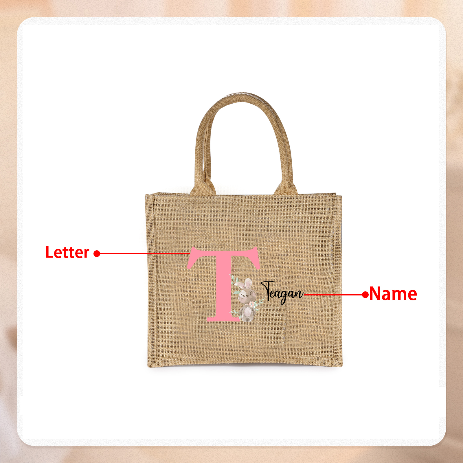 Personalisierbarer Name & Buchstabe Ostern Leinen Hase Tasche