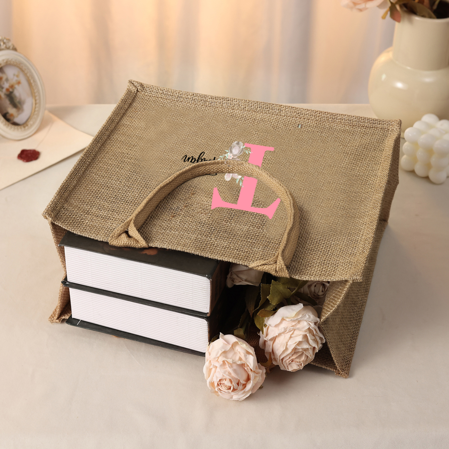 Personalisierbarer Name & Buchstabe Ostern Leinen Hase Tasche