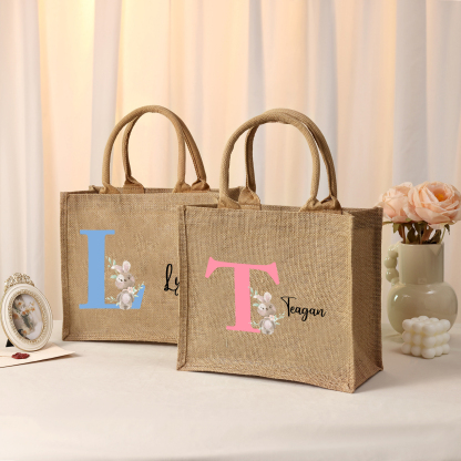 Personalisierbarer Name & Buchstabe Ostern Leinen Hase Tasche